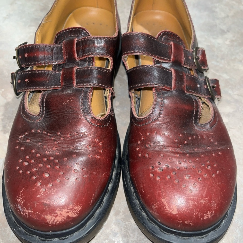 Dr. Martens Burgundy Red Leather Double-Strap Mary Jane Clogs